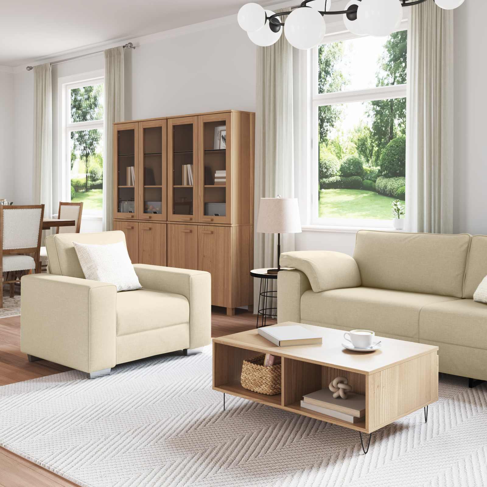 Sofa 3 pcs Creme Linned-blandet stof
