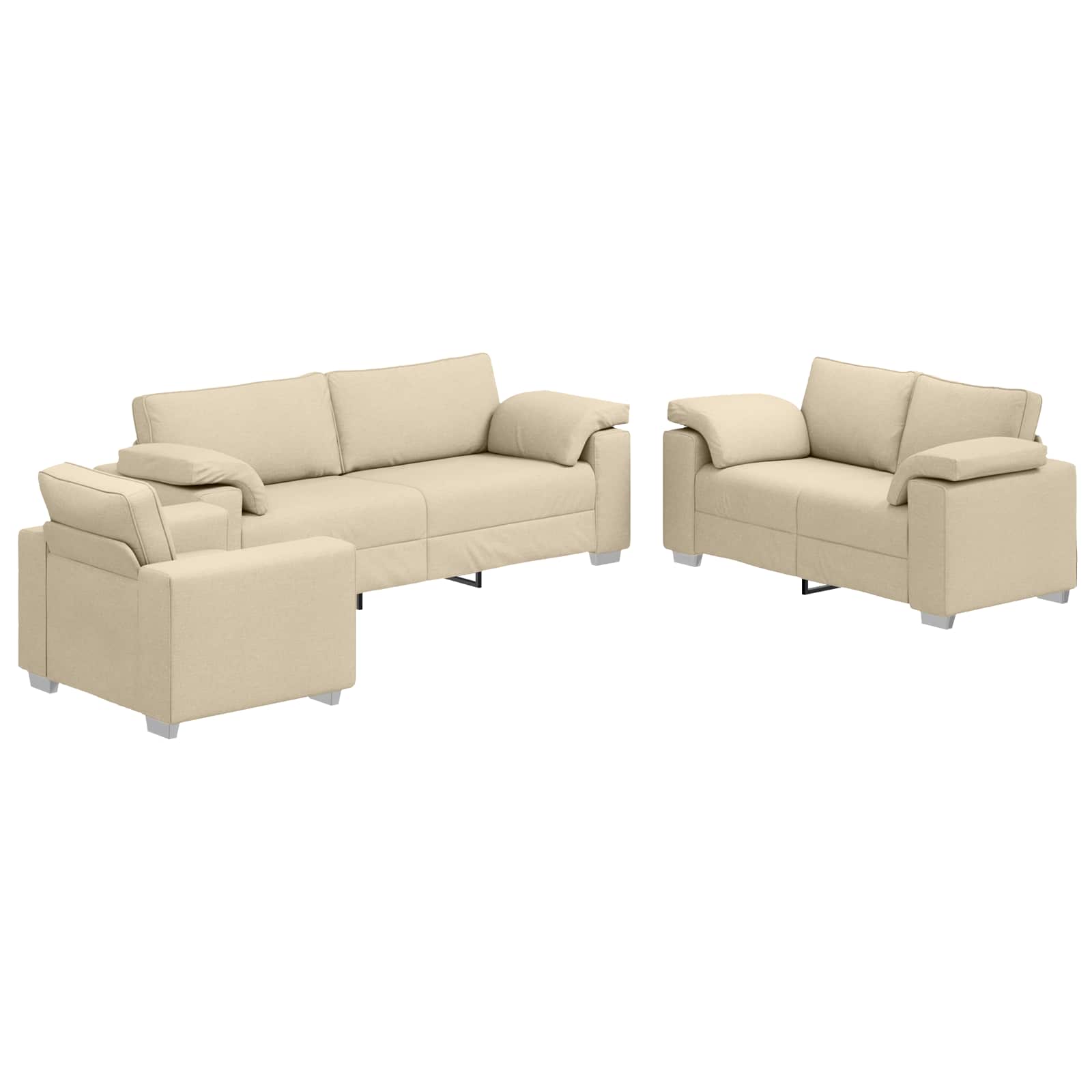 Sofa 3 pcs Creme Linned-blandet stof