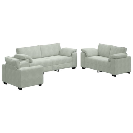 sofasæt 3 dele med hynder velour lysegrå