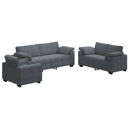 sofasæt 3 dele med hynder velour mørkegrå