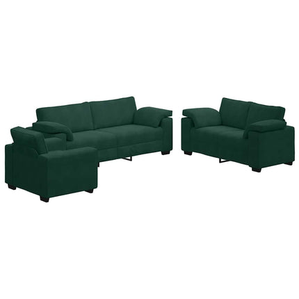sofasæt 3 dele med hynder velour mørkegrøn
