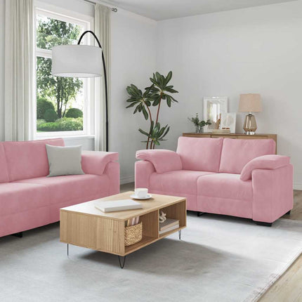 sofasæt 3 dele med hynder velour lyserød