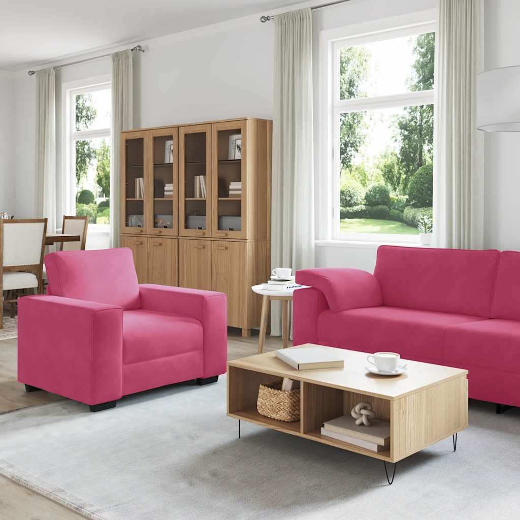 sofasæt 2 dele med hynder velour vinrød