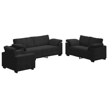 sofasæt 3 dele med hynder velour sort