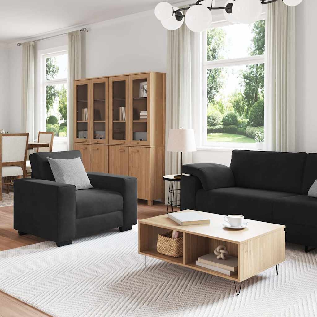 sofasæt 3 dele med hynder velour sort