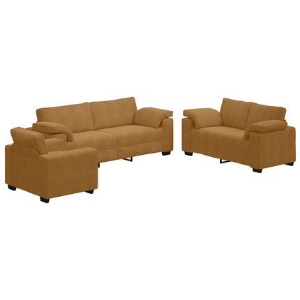 sofasæt 3 dele med hynder velour brun