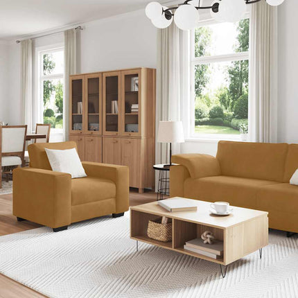 sofasæt 3 dele med hynder velour brun