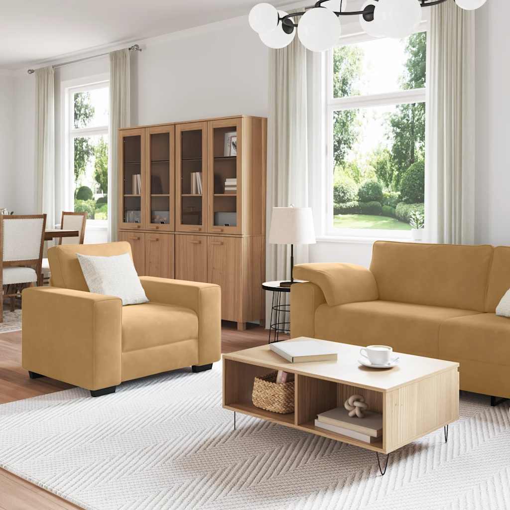 sofasæt 3 dele med hynder velour brun