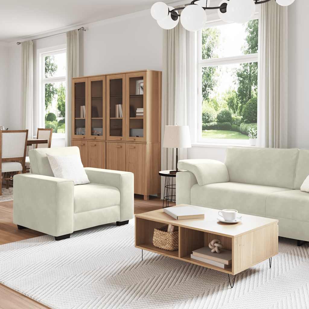 sofasæt 3 dele med hynder velour cremefarvet