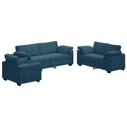 sofasæt 3 dele med hynder velour blå