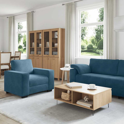 sofasæt 3 dele med hynder velour blå