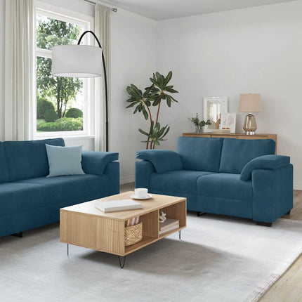 sofasæt 3 dele med hynder velour blå
