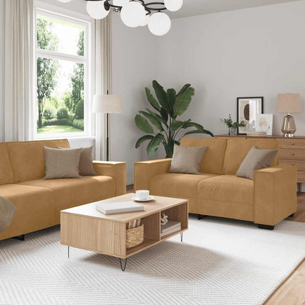 sofasæt 2 dele med hynder velour brun