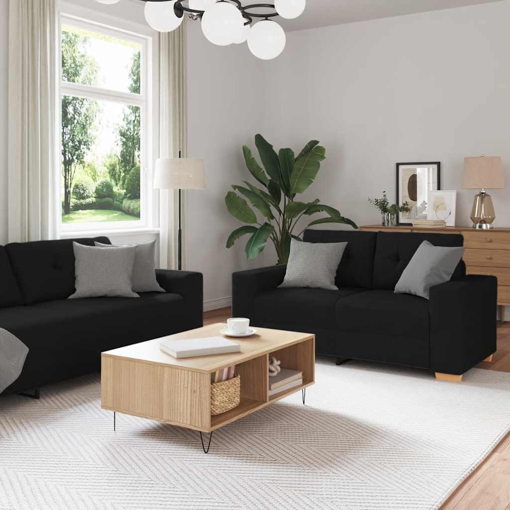 2-delt sofasæt i sort stof med hynder - 2- og 3-personers