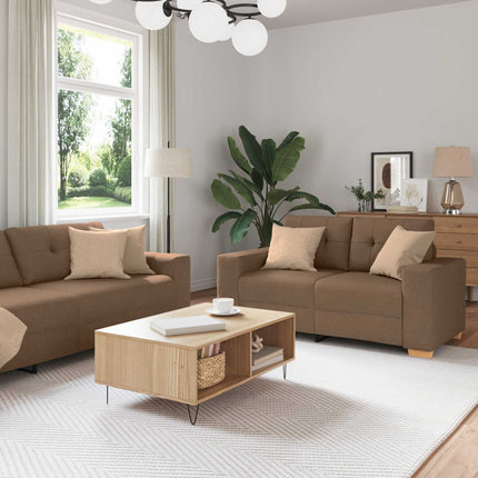 Sofa 2 stk. Brun Linned-blandet stof