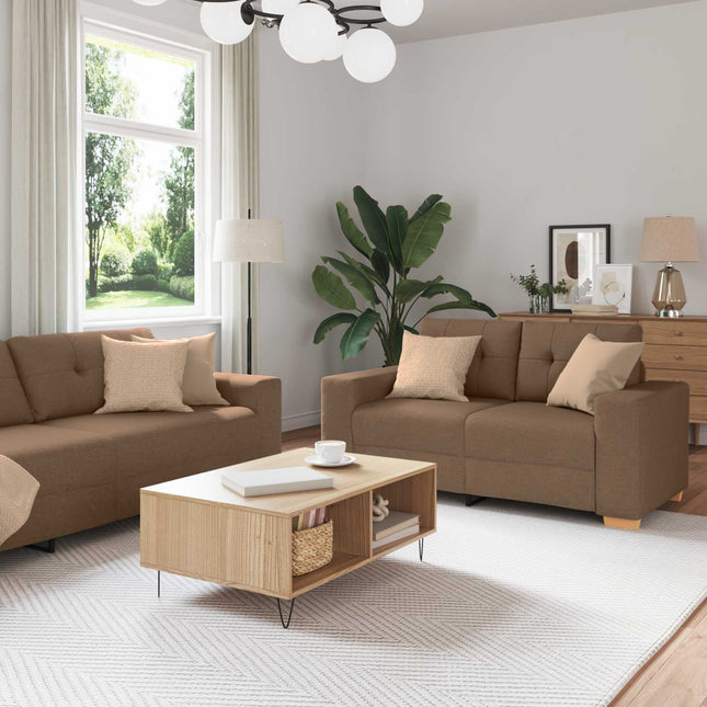 Sofa 2 stk. Brun Linned-blandet stof