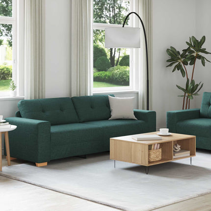 Sofa 2 stk. Mørkegrøn Linned-blandet stof