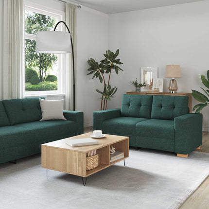 Sofa 2 stk. Mørkegrøn Linned-blandet stof