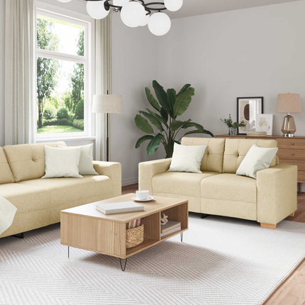 Sofa 2 stk. Creme Linned-blandet stof