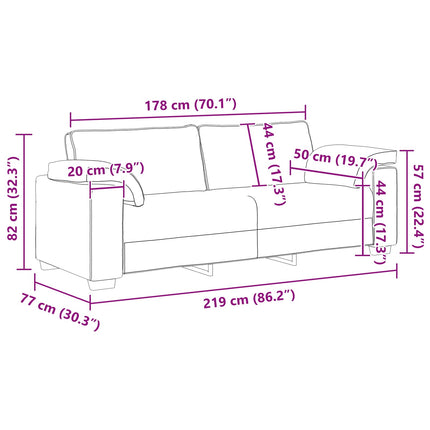 Sofa 2 pcs Creme 219 x 80 x 82 cm Stof