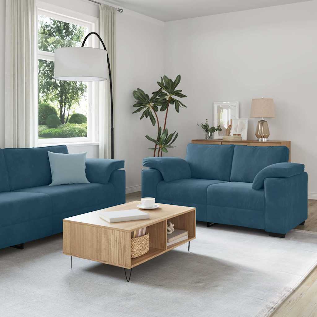 vidaXL 2-delt sofasæt med hynder blå fløjl