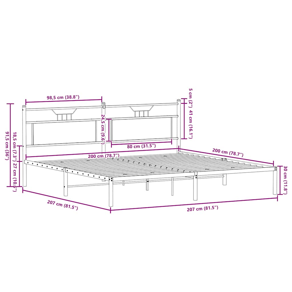 sengeramme uden madras 200x200 cm konstrueret træ røget eg