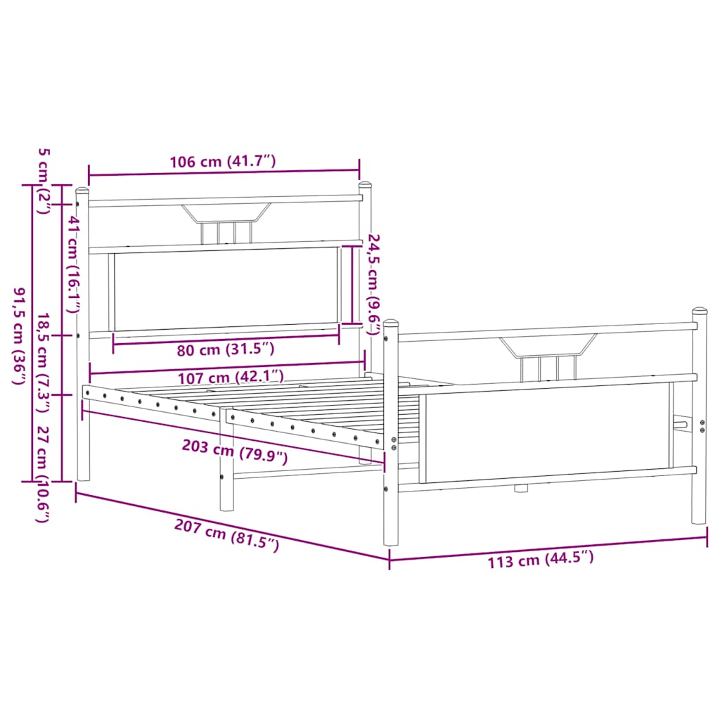 sengeramme uden madras 107x203 cm konstrueret træ røget eg