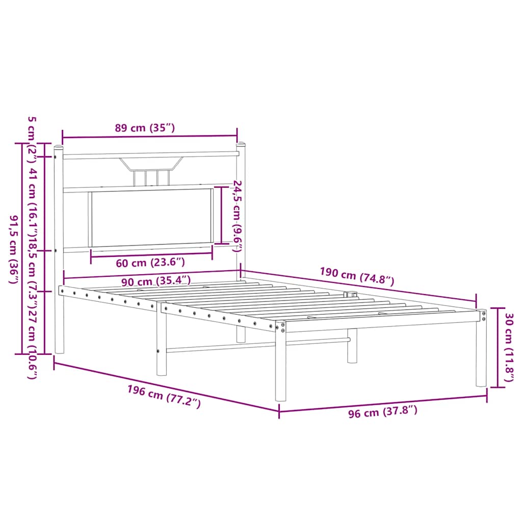 sengeramme 90x190 cm uden madras konstrueret træ sonoma-eg