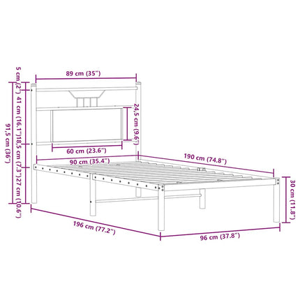 sengeramme 90x190 cm uden madras konstrueret træ sonoma-eg