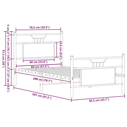 sengeramme 80x200 cm uden madras konstrueret træ sonoma-eg