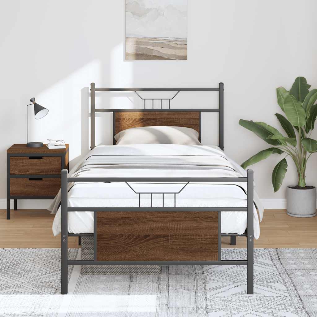 sengeramme 75x190 cm uden madras konstrueret træ brunt eg