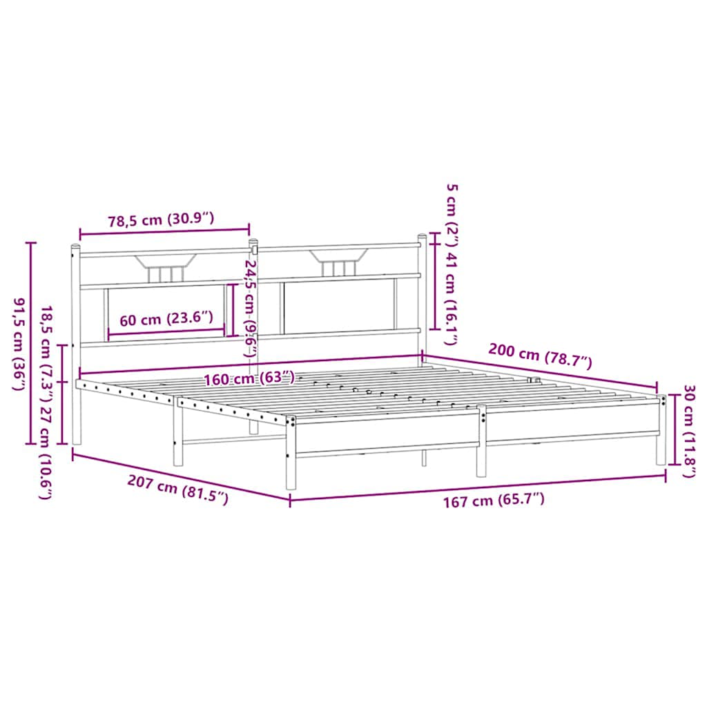 sengeramme 160x200 cm uden madras konstrueret træ brunt eg