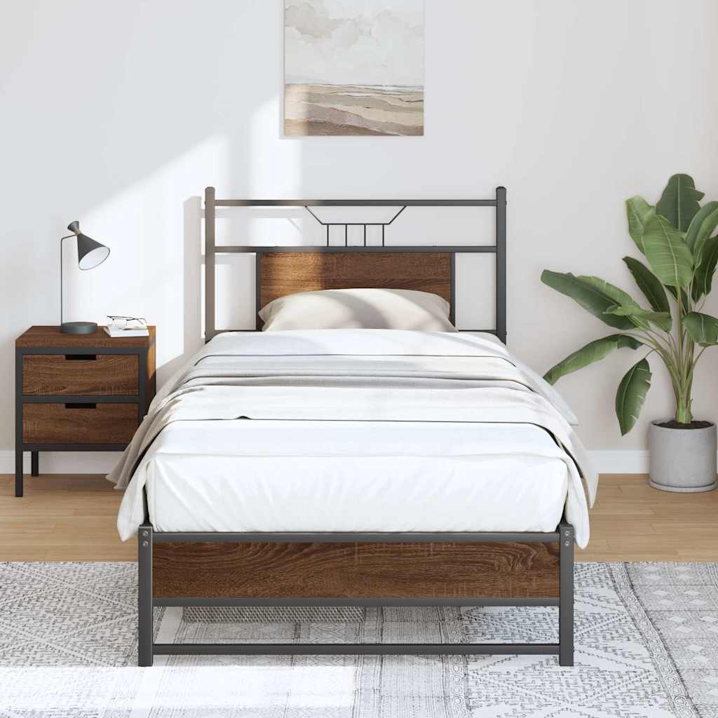 sengeramme 90x190 cm uden madras konstrueret træ brunt eg