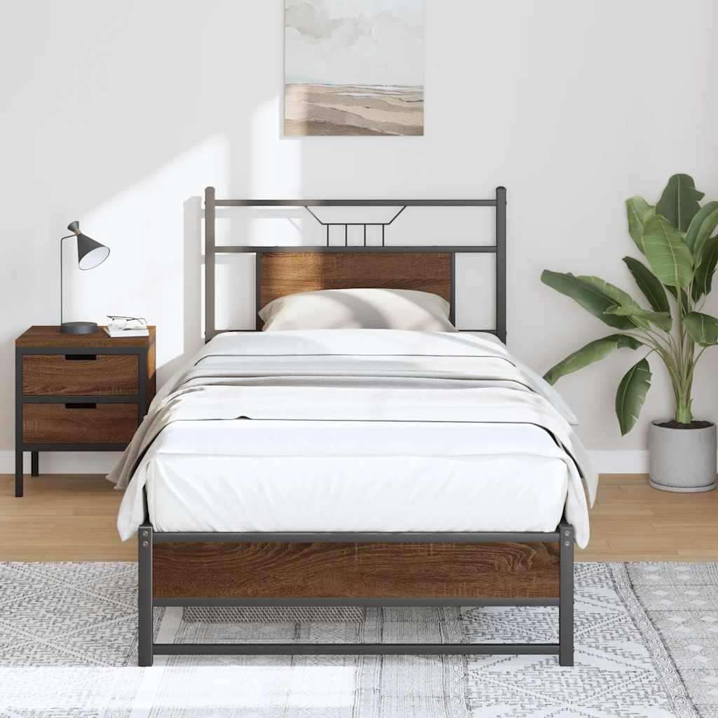 sengeramme 90x200 cm uden madras konstrueret træ brunt eg