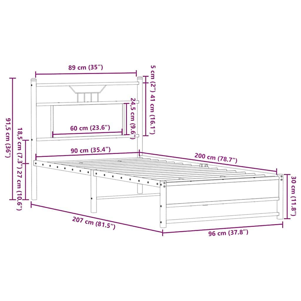 sengeramme 90x200 cm uden madras konstrueret træ brunt eg