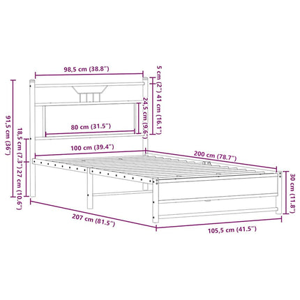 sengeramme 100x200 cm uden madras konstrueret træ brunt eg