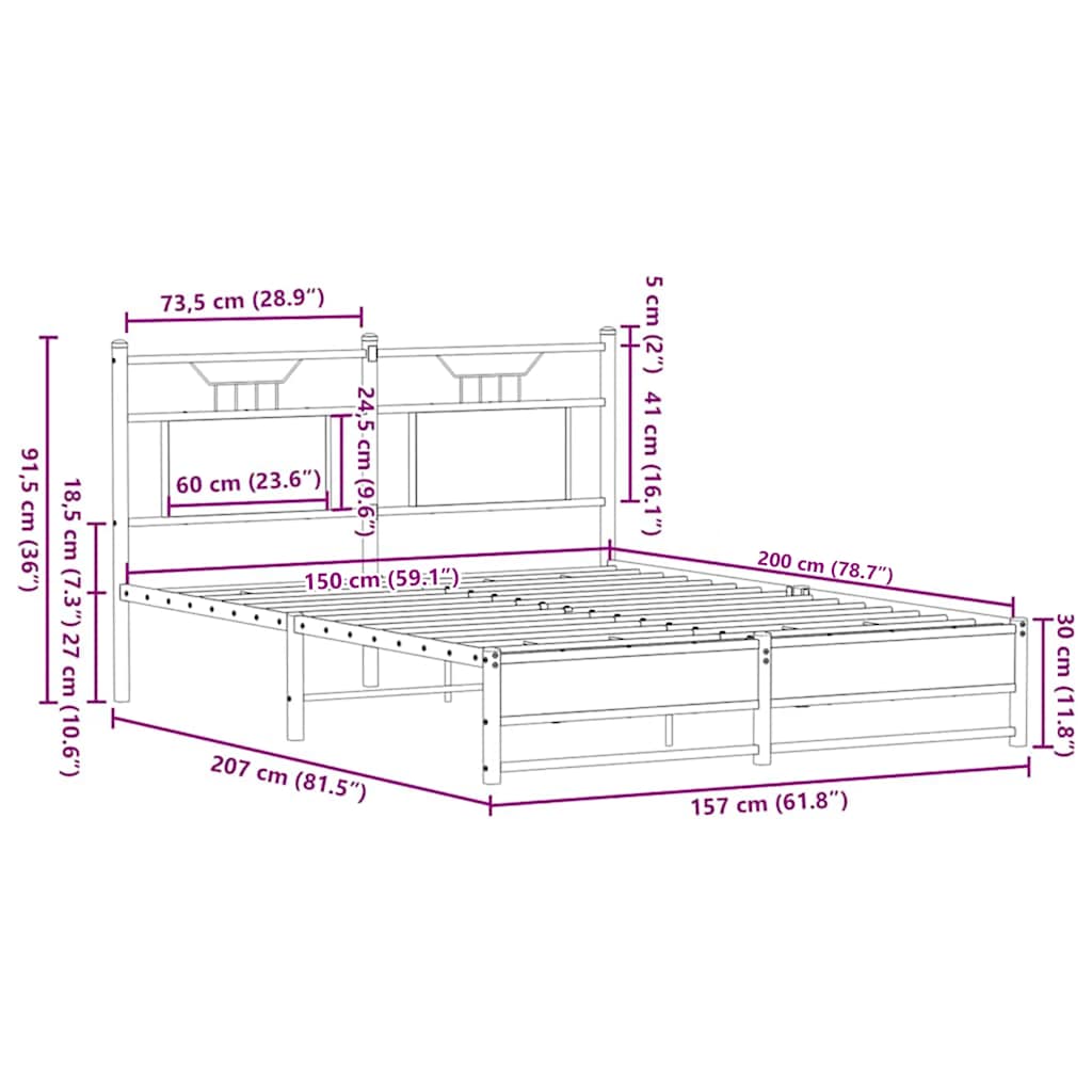 sengeramme 150x200 cm uden madras konstrueret træ brunt eg