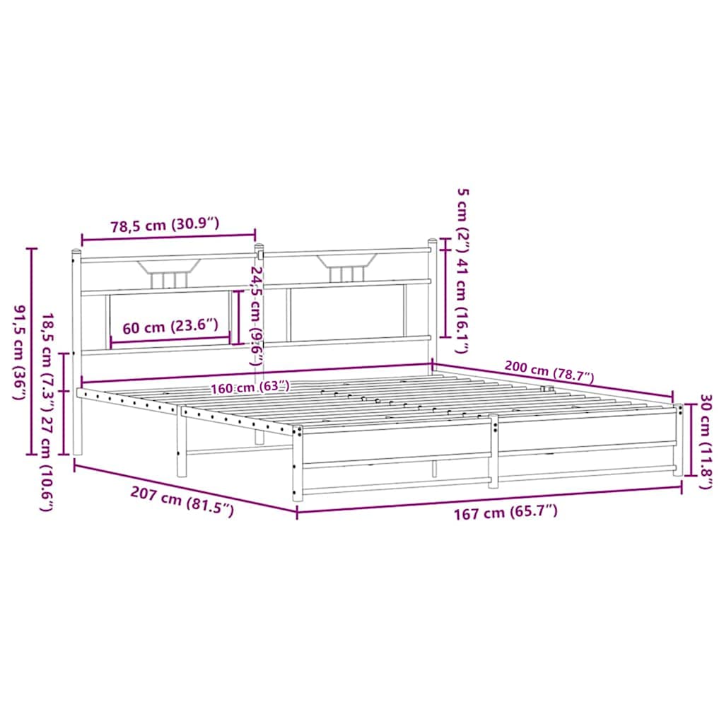 sengeramme 160x200 cm uden madras konstrueret træ brunt eg