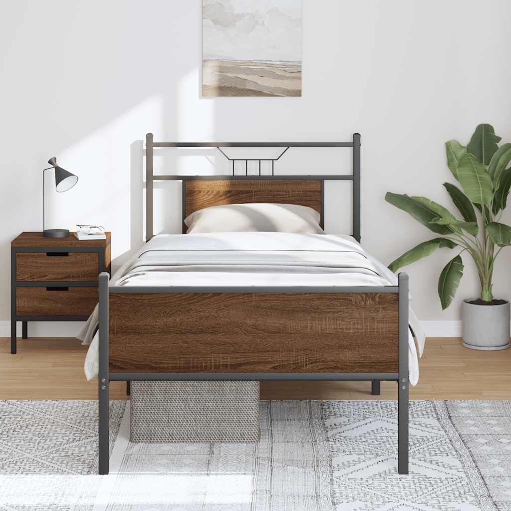sengeramme 75x190 cm uden madras konstrueret træ brunt eg