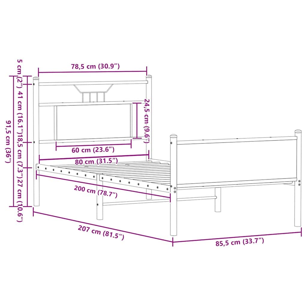 sengeramme 80x200 cm uden madras konstrueret træ brunt eg