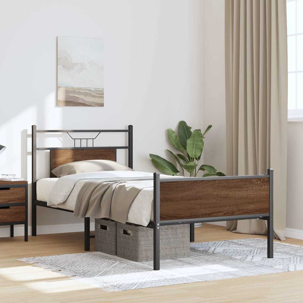 sengeramme 90x190 cm uden madras konstrueret træ brunt eg