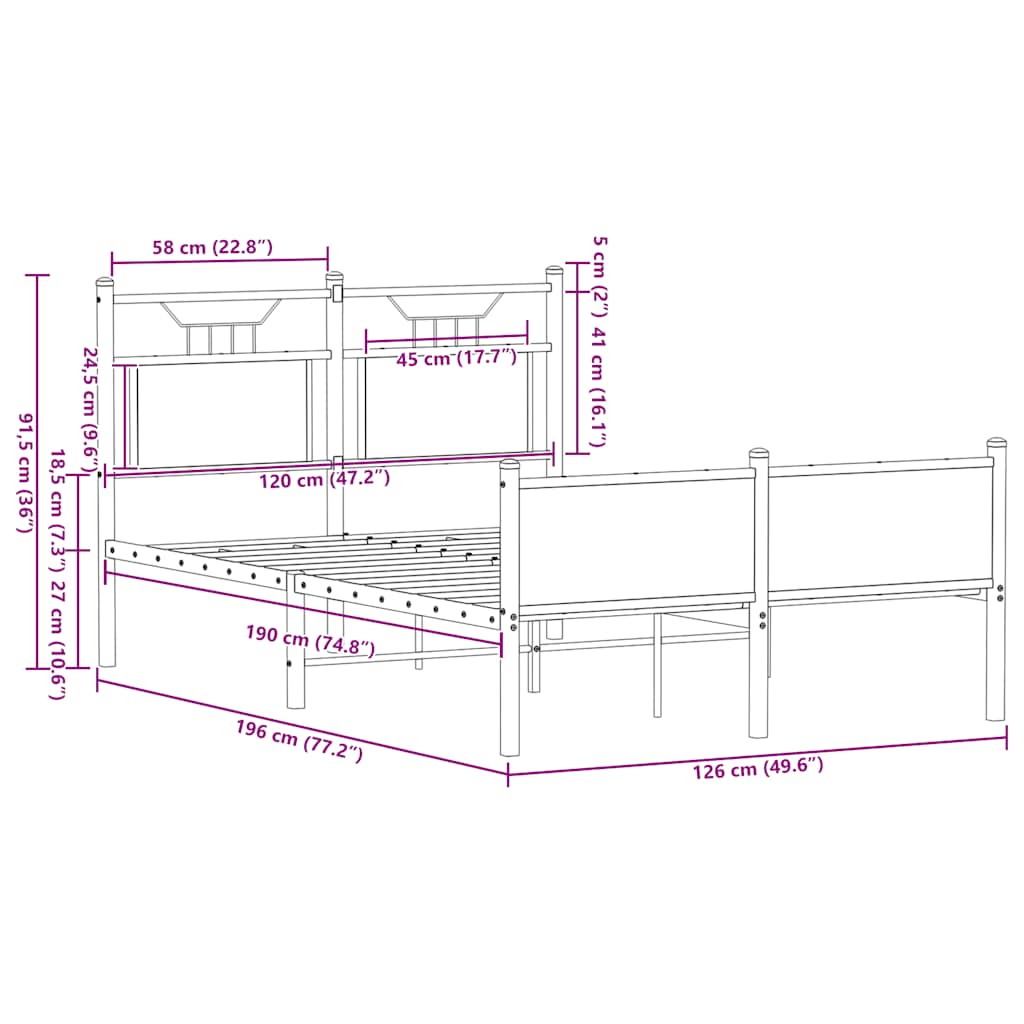 sengeramme 120x190 cm uden madras konstrueret træ brunt eg