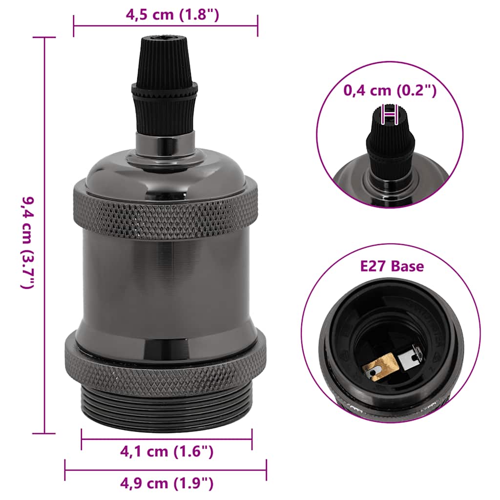 lampeholdere 2 stk blank sort E27