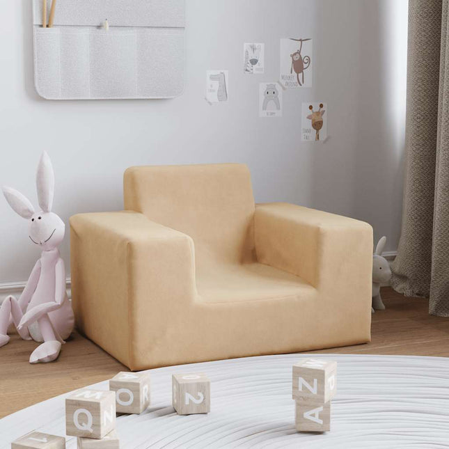 sofa til børn blødt plys cremefarvet