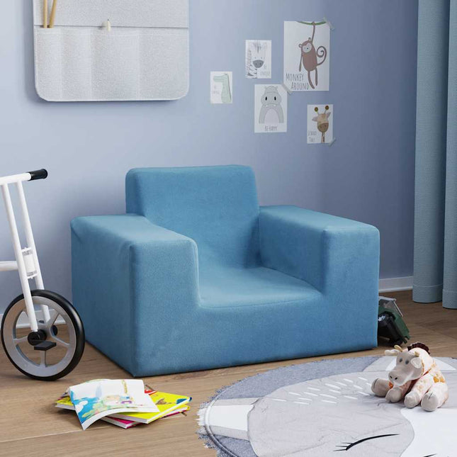 sofa til børn blødt plys blå