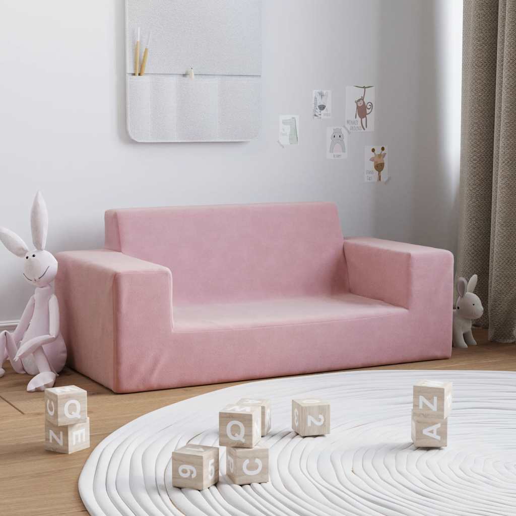 2-personers sofa til børn blødt plys pink