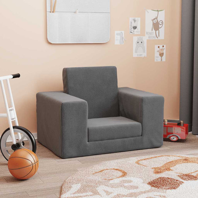 sofaseng til børn blødt plys antracitgrå