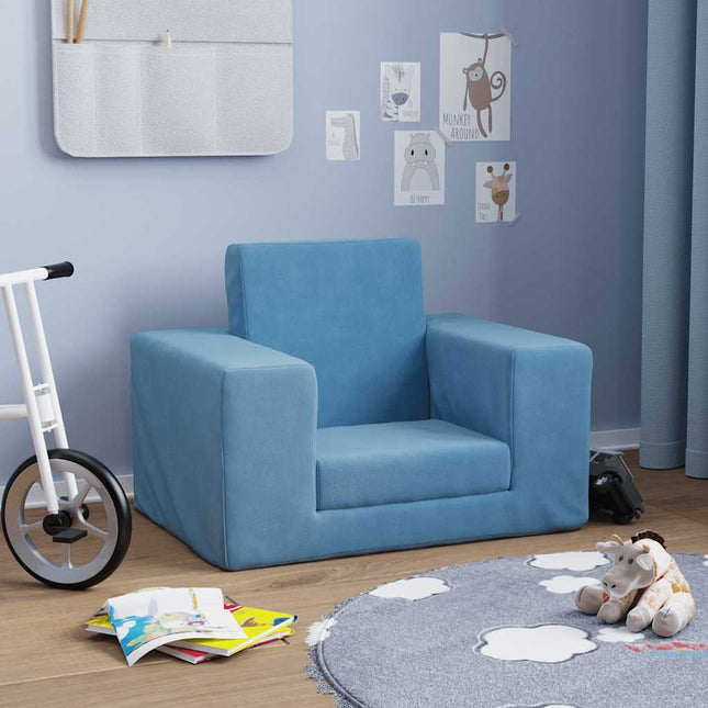 sofaseng til børn blødt plys blå