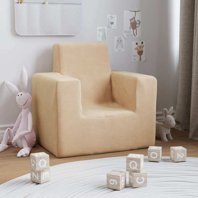 sofa til børn blødt plys cremefarvet