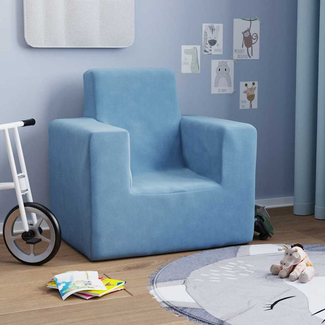 sofa til børn blødt plys blå